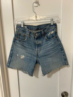 Levi's Light Blue Distressed High-Rise Jean Shorts